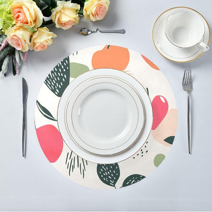 Round Placemats Set of 4 Peach and Heart Washable Non-Slip Heat Resistant Place Mats, 15.4” Dining Table Place Mats for Kitchen Holiday Party Decoration
