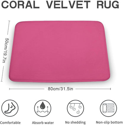 Solid Plain Pink Bathroom Rug, Non Slip & Soft Absorbent Bath Mat Carpets for Bathroom 20" x 32"