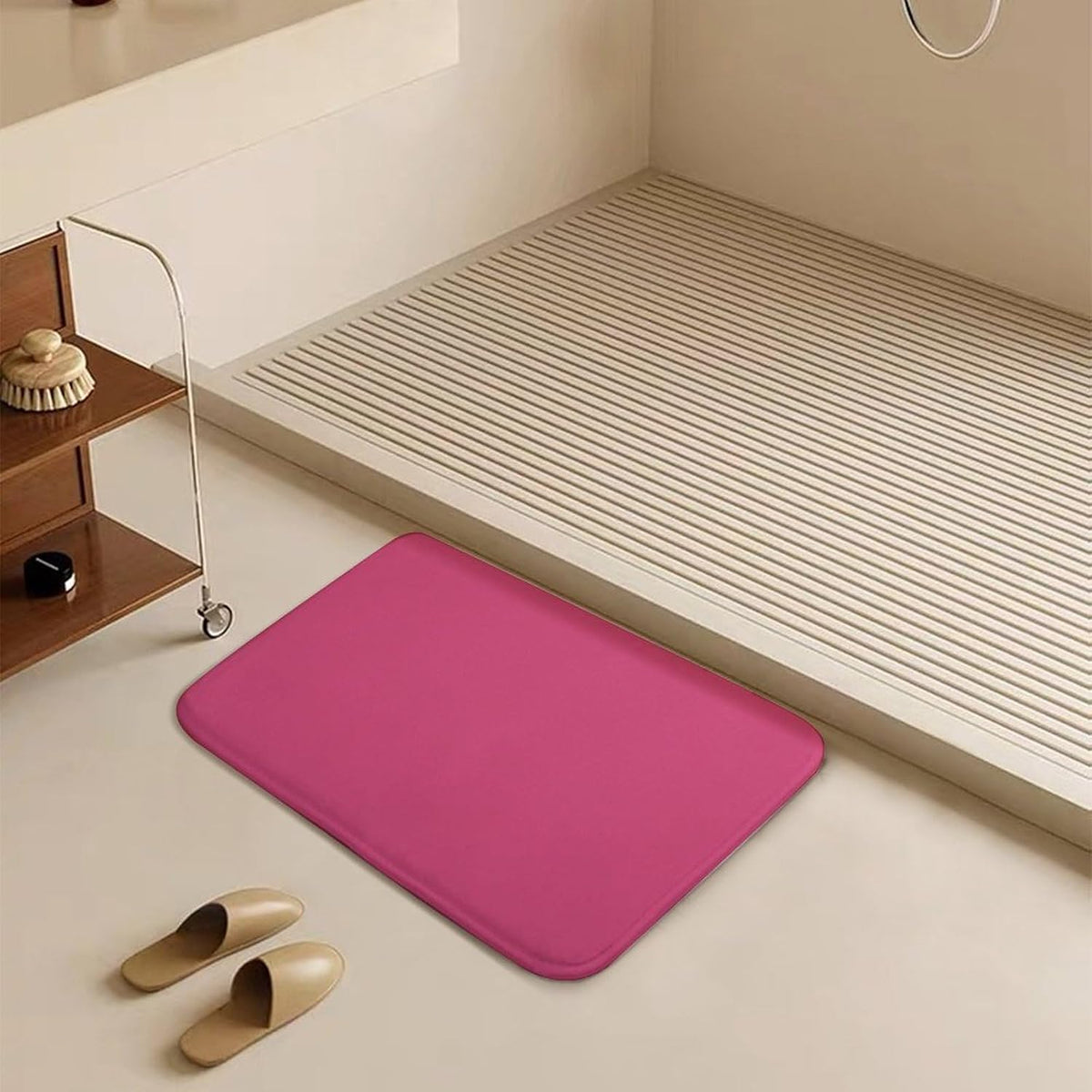 Solid Plain Pink Bathroom Rug, Non Slip & Soft Absorbent Bath Mat Carpets for Bathroom 20" x 32"