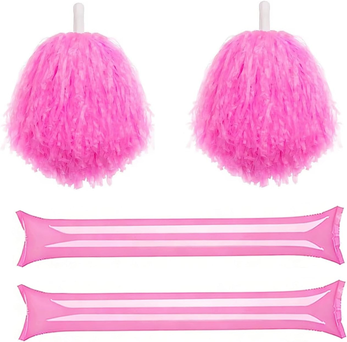 4 Pcs 10 Inch Pink Pom Poms and Thunder Sticks