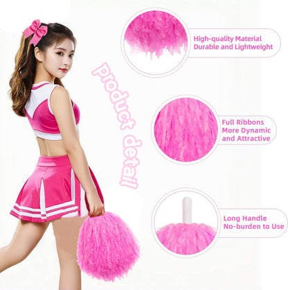4 Pcs 10 Inch Pink Pom Poms and Thunder Sticks