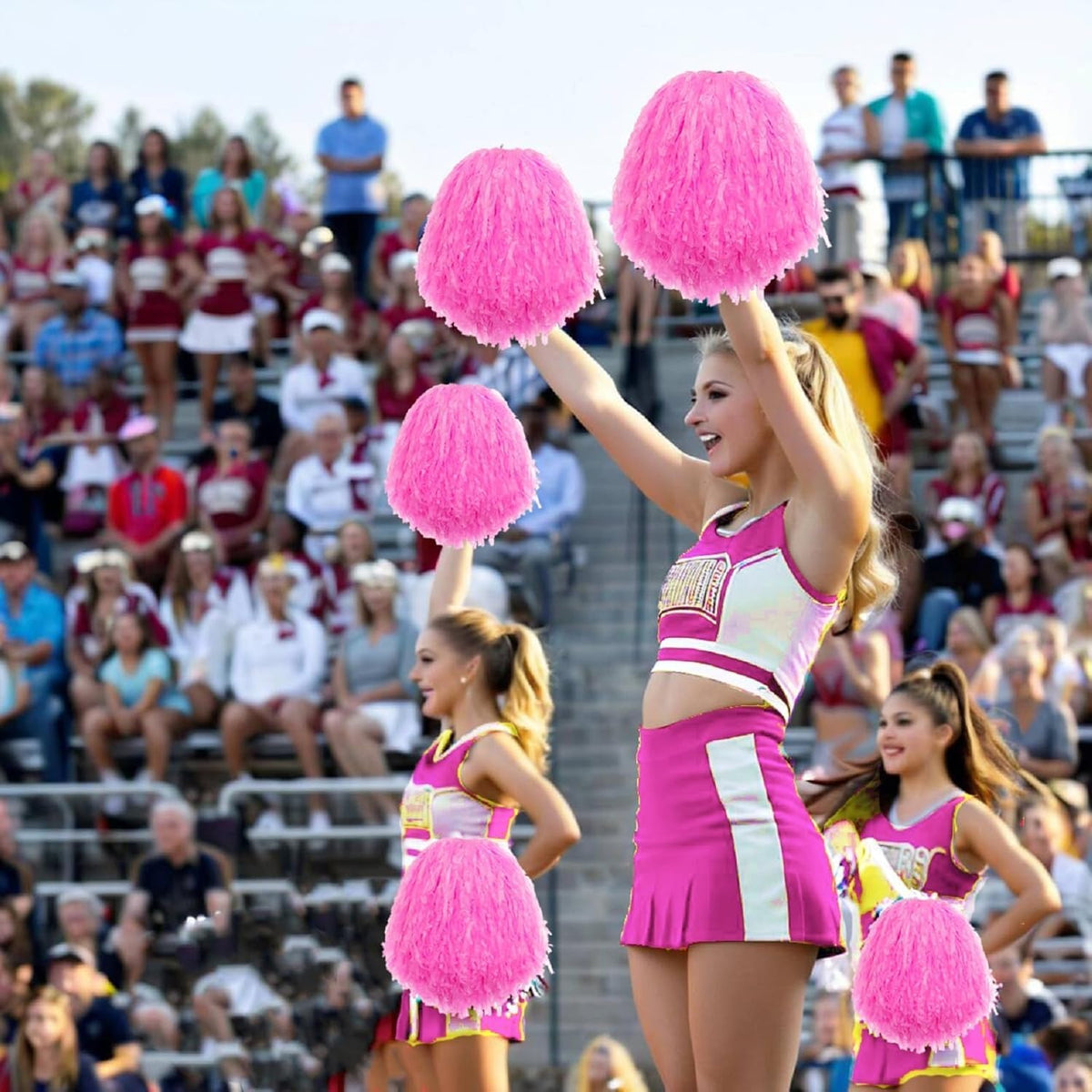 4 Pcs 10 Inch Pink Pom Poms and Thunder Sticks
