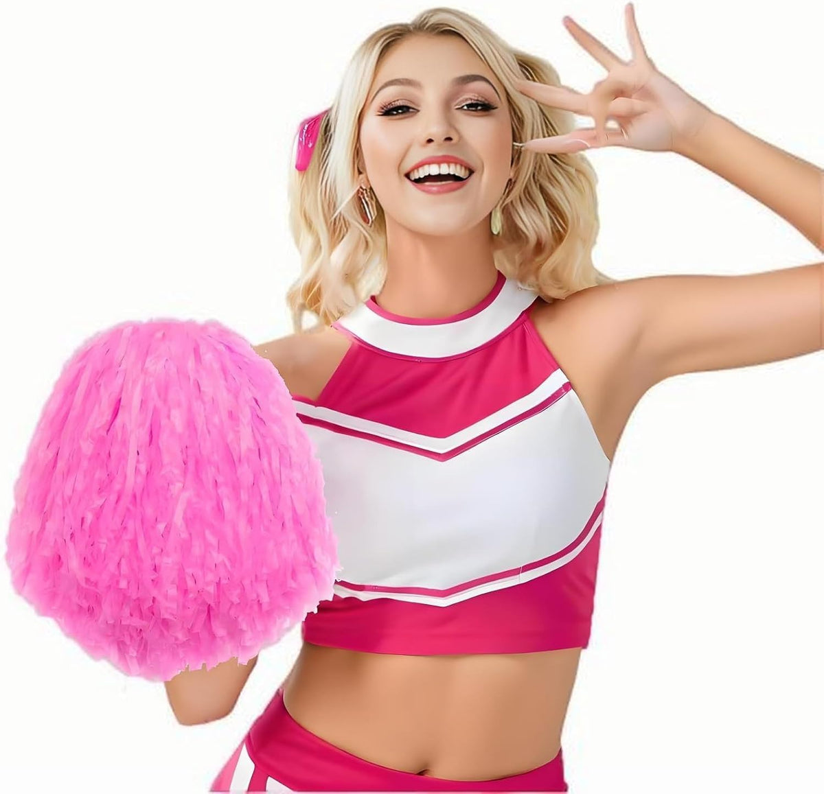 4 Pcs 10 Inch Pink Pom Poms and Thunder Sticks