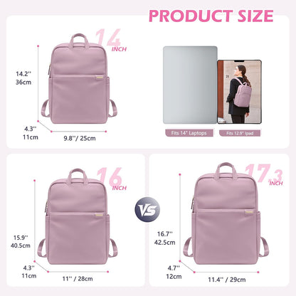 Slim Laptop Backpack for Women, Lightweight Business Backpack for Women Computer Bag Purse for Commuting, Fit 14Inch, Pink Purple