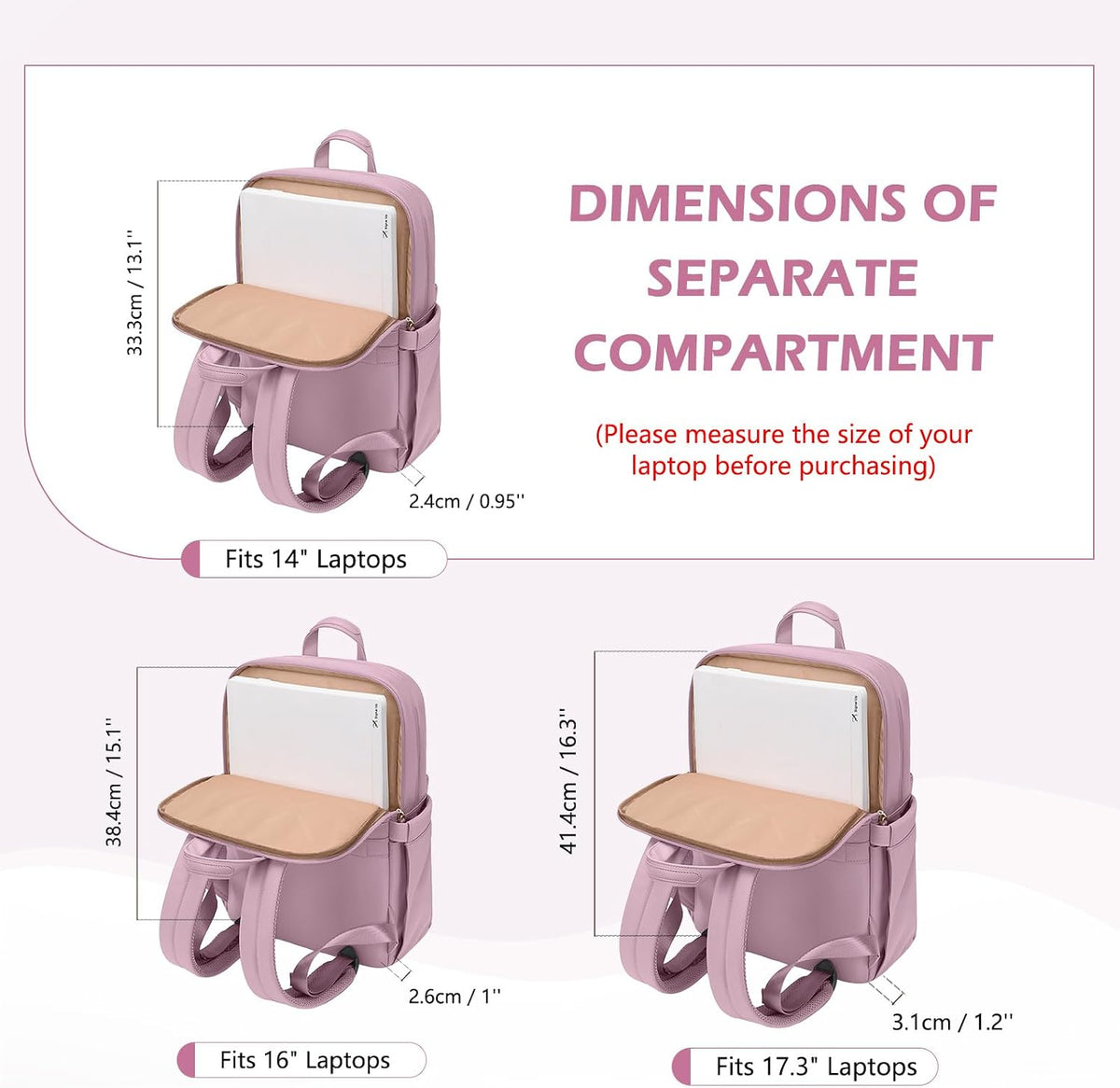 Slim Laptop Backpack for Women, Lightweight Business Backpack for Women Computer Bag Purse for Commuting, Fit 14Inch, Pink Purple