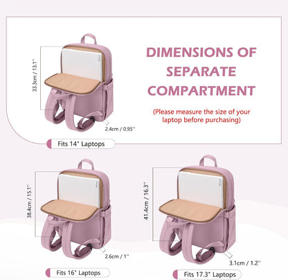 Slim Laptop Backpack for Women, Lightweight Business Backpack for Women Computer Bag Purse for Commuting, Fit 14Inch, Pink Purple
