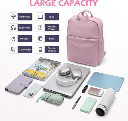 Slim Laptop Backpack for Women, Lightweight Business Backpack for Women Computer Bag Purse for Commuting, Fit 14Inch, Pink Purple