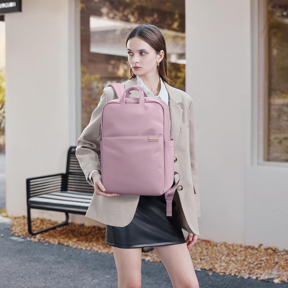 Slim Laptop Backpack for Women, Lightweight Business Backpack for Women Computer Bag Purse for Commuting, Fit 14Inch, Pink Purple