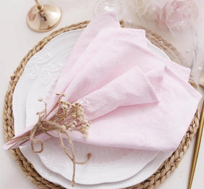 Dinner Cloth Napkins Bulk,100% Soft Cotton Linen Napkins,Washable Napkins with Hemmed Edges for Wedding Decoration Easter Spring Bridal Shower,16”*16”,(Set of 12, Pale Pink)
