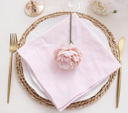 Dinner Cloth Napkins Bulk,100% Soft Cotton Linen Napkins,Washable Napkins with Hemmed Edges for Wedding Decoration Easter Spring Bridal Shower,16”*16”,(Set of 12, Pale Pink)