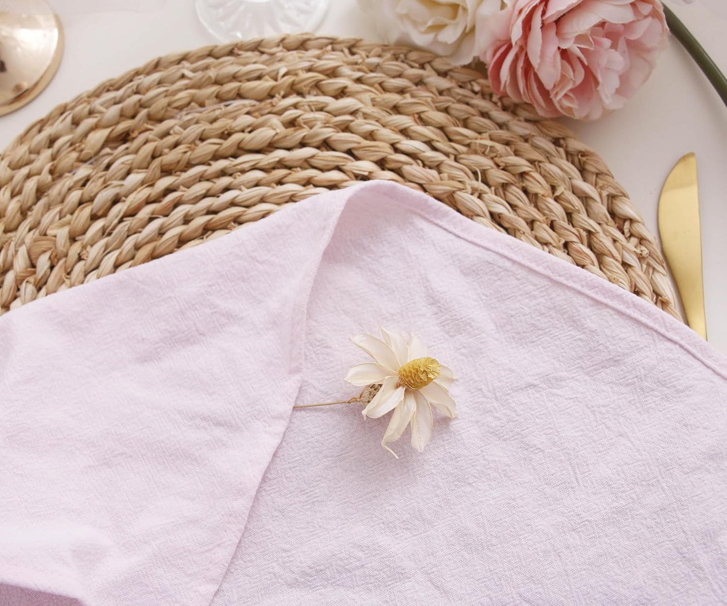 Dinner Cloth Napkins Bulk,100% Soft Cotton Linen Napkins,Washable Napkins with Hemmed Edges for Wedding Decoration Easter Spring Bridal Shower,16”*16”,(Set of 12, Pale Pink)