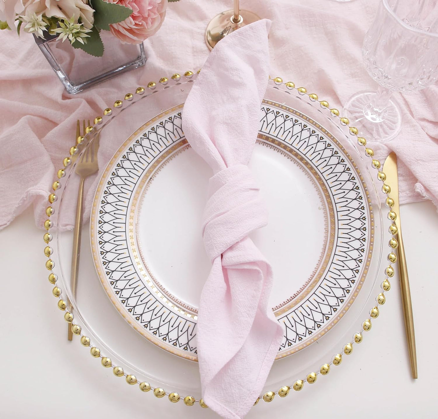 Dinner Cloth Napkins Bulk,100% Soft Cotton Linen Napkins,Washable Napkins with Hemmed Edges for Wedding Decoration Easter Spring Bridal Shower,16”*16”,(Set of 12, Pale Pink)