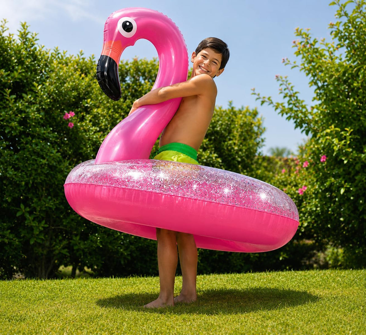 48" Inflatable Glitter Pink Flamingo Pool Float, Swim Party Toys, Fun Beach Floaties, Summer Pool Lounger for Adults & Kids, Pool Party Favor 1 Pack