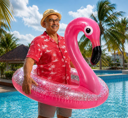 48" Inflatable Glitter Pink Flamingo Pool Float, Swim Party Toys, Fun Beach Floaties, Summer Pool Lounger for Adults & Kids, Pool Party Favor 1 Pack