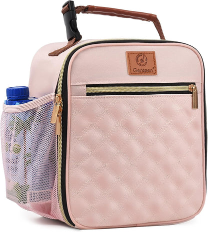 Kids Lunch Box Insulated Soft Mini Cooler with Bottle Holder, Lightweight Reusable Easy-Clean Lunch bag for Girls, Boys Back to School-Light Pink