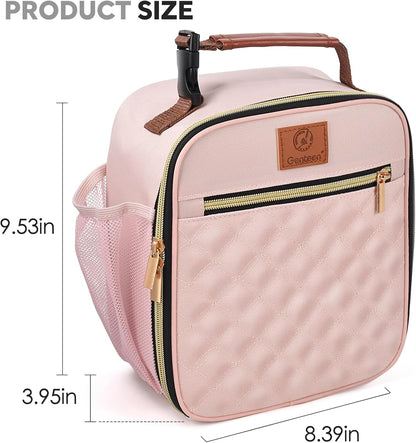 Kids Lunch Box Insulated Soft Mini Cooler with Bottle Holder, Lightweight Reusable Easy-Clean Lunch bag for Girls, Boys Back to School-Light Pink