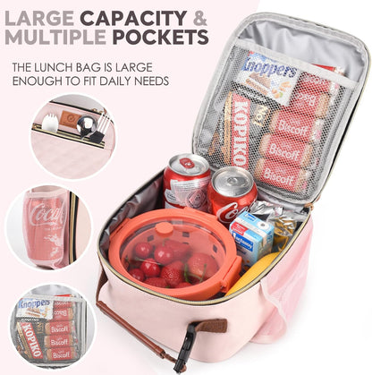 Kids Lunch Box Insulated Soft Mini Cooler with Bottle Holder, Lightweight Reusable Easy-Clean Lunch bag for Girls, Boys Back to School-Light Pink