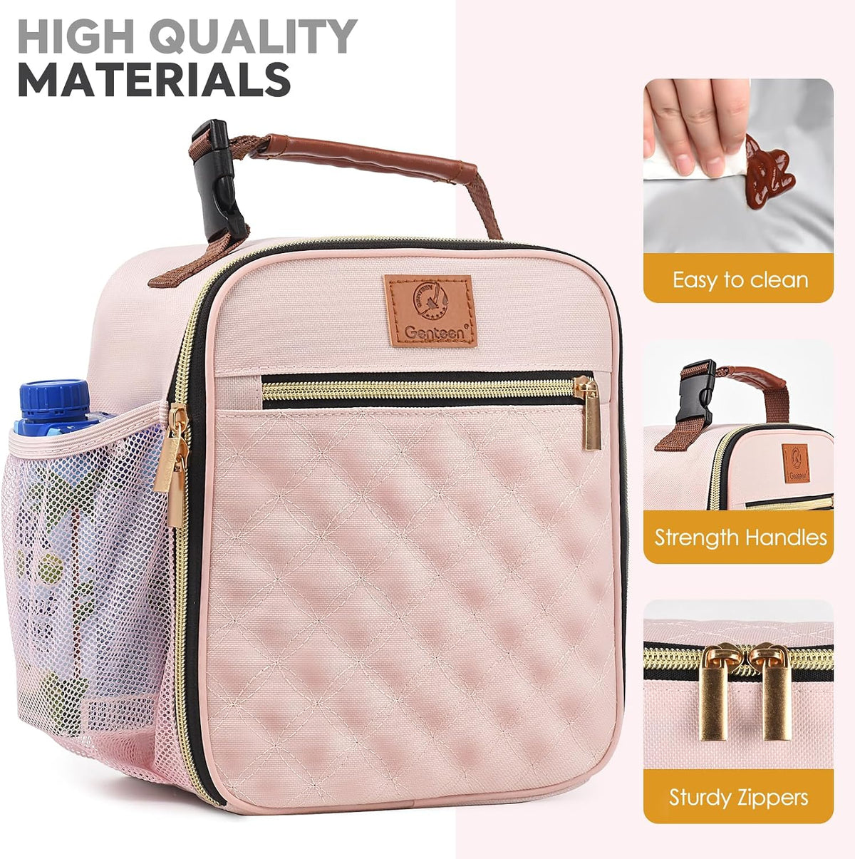 Kids Lunch Box Insulated Soft Mini Cooler with Bottle Holder, Lightweight Reusable Easy-Clean Lunch bag for Girls, Boys Back to School-Light Pink