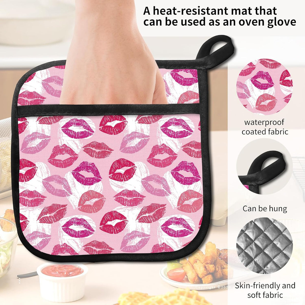 2 Pack Pot Holders for Kitchen Clearance, Cute Hot Pads, Funny Oven Pot Holders, Potholders Sets for Kitchen Heat Resistant Pink Lip Pattern
