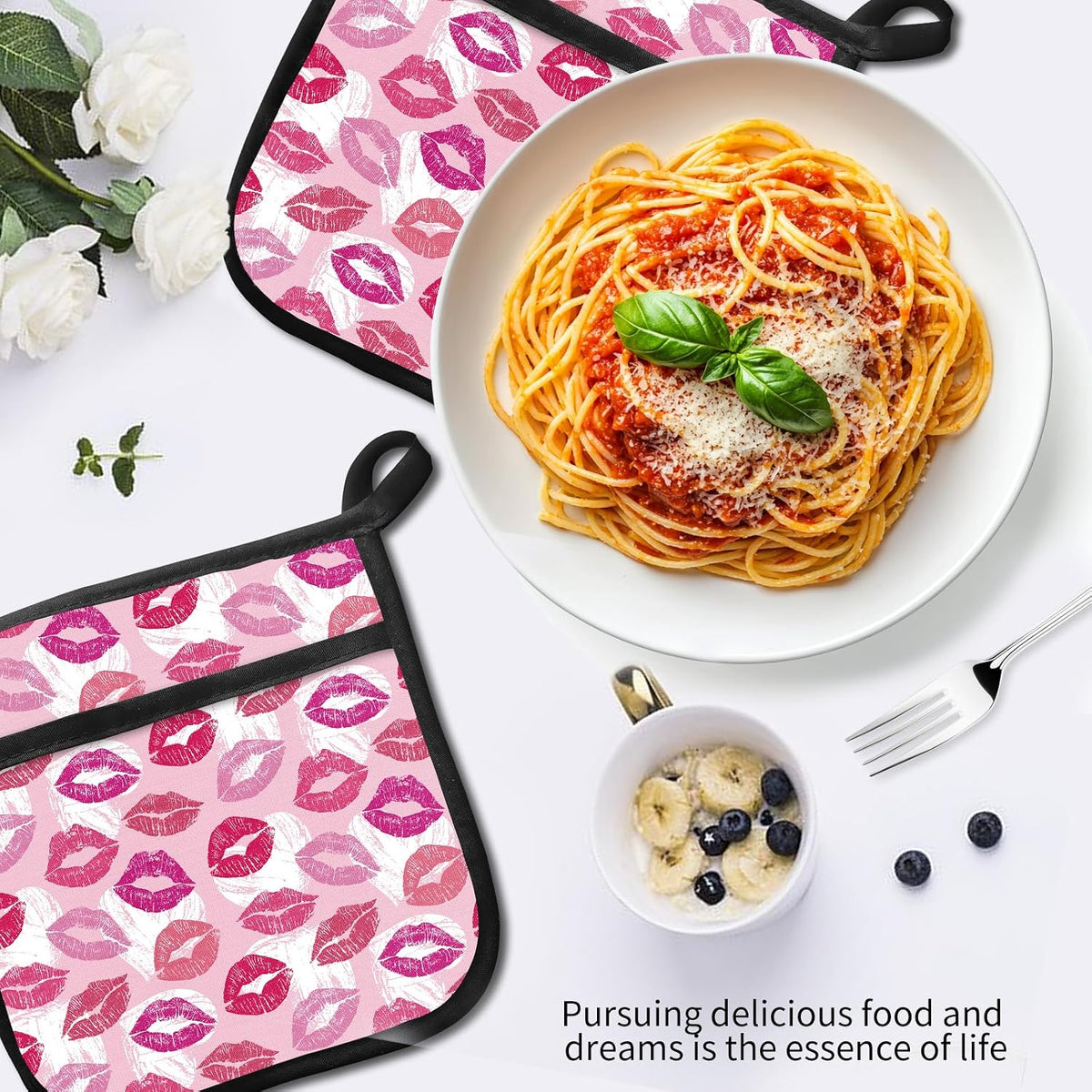 2 Pack Pot Holders for Kitchen Clearance, Cute Hot Pads, Funny Oven Pot Holders, Potholders Sets for Kitchen Heat Resistant Pink Lip Pattern