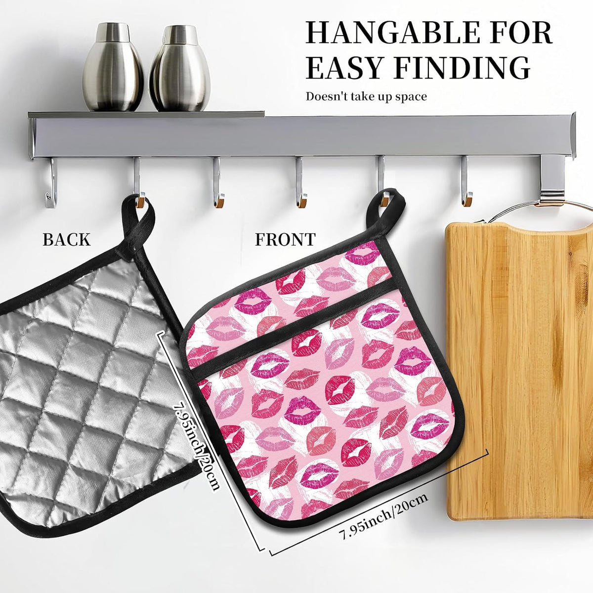 2 Pack Pot Holders for Kitchen Clearance, Cute Hot Pads, Funny Oven Pot Holders, Potholders Sets for Kitchen Heat Resistant Pink Lip Pattern
