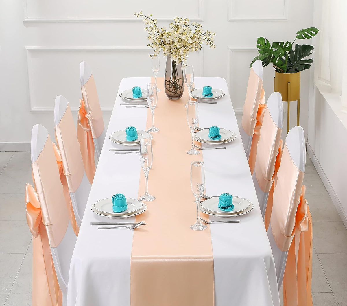 12 Pack Peach Satin Table Runner 12 x 108 Inch