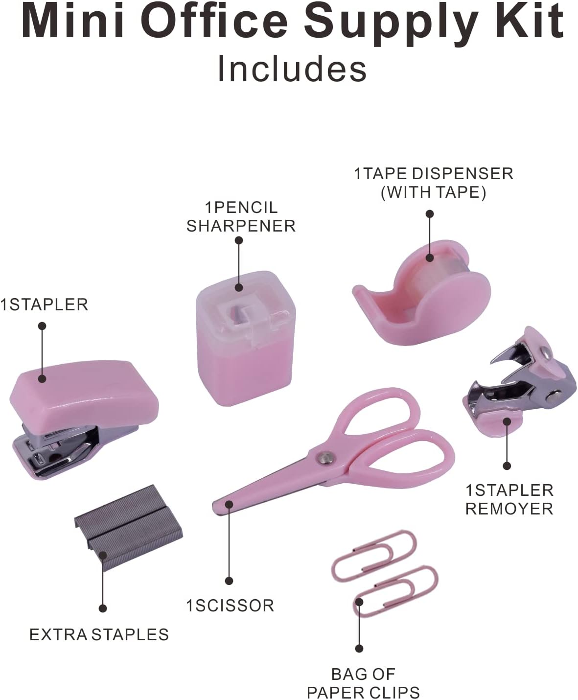 Mini Office Supply Kits Small Stapler for Student Office (Pink)