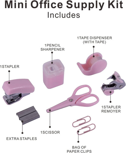 Mini Office Supply Kits Small Stapler for Student Office (Pink)