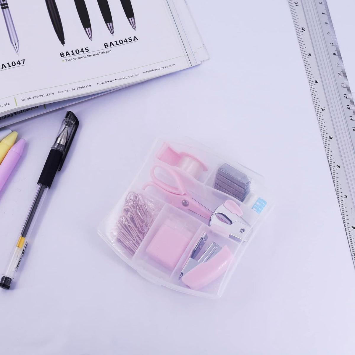 Mini Office Supply Kits Small Stapler for Student Office (Pink)