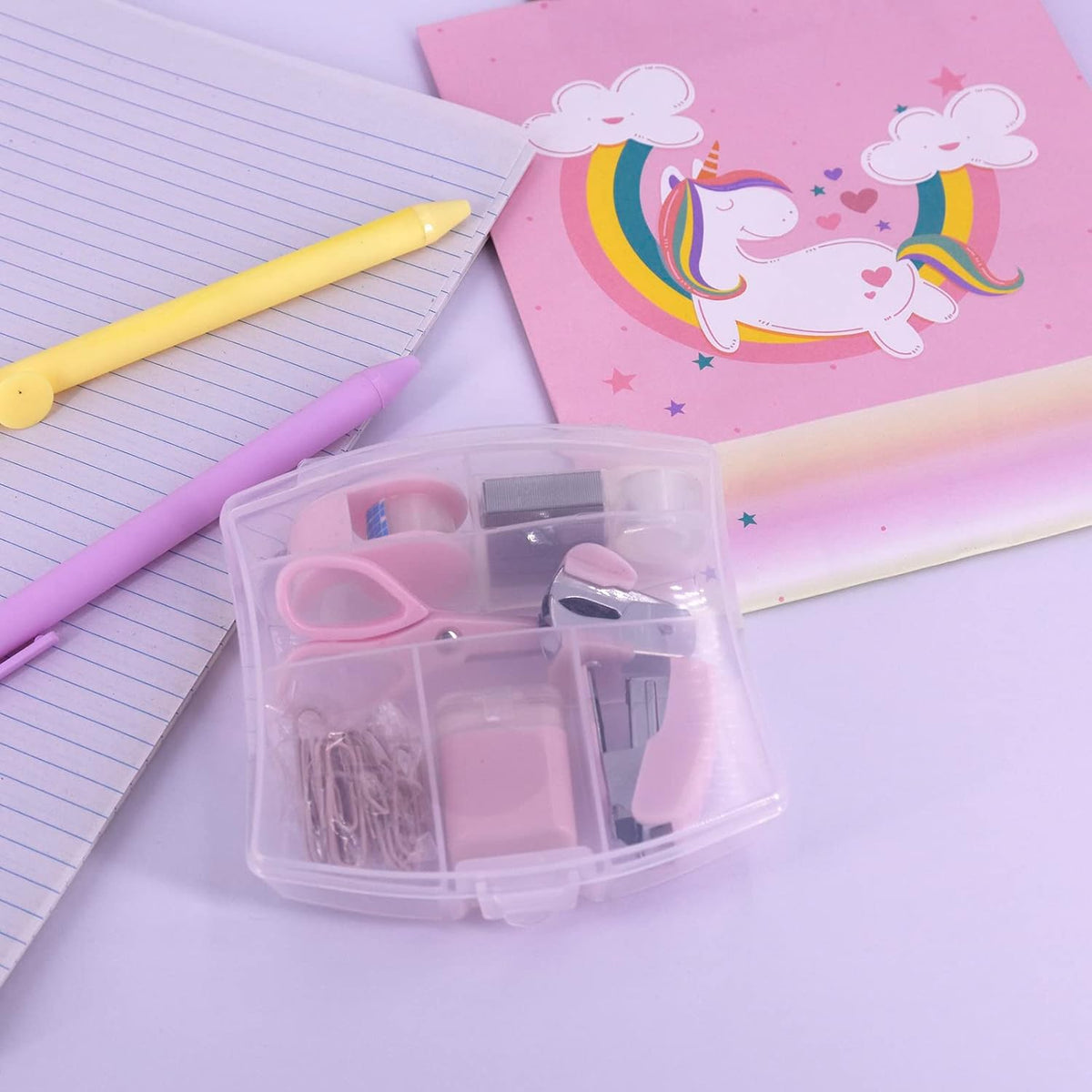 Mini Office Supply Kits Small Stapler for Student Office (Pink)