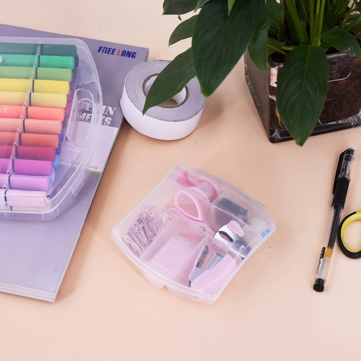 Mini Office Supply Kits Small Stapler for Student Office (Pink)
