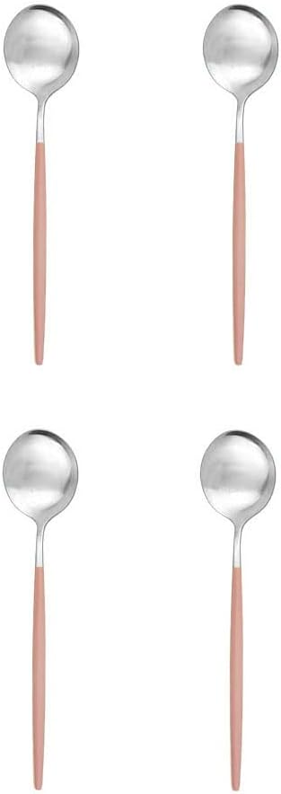 4Pcs Matte Tea Spoon Cutlery Stainless Steel Coffee Silverware Small Stirring Tableware Kitchen Flatware 5.11" Silver Pink