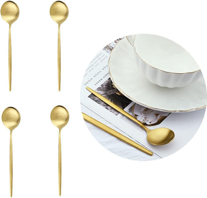4Pcs Matte Tea Spoon Cutlery Stainless Steel Coffee Silverware Small Stirring Tableware Kitchen Flatware 5.11" Silver Pink