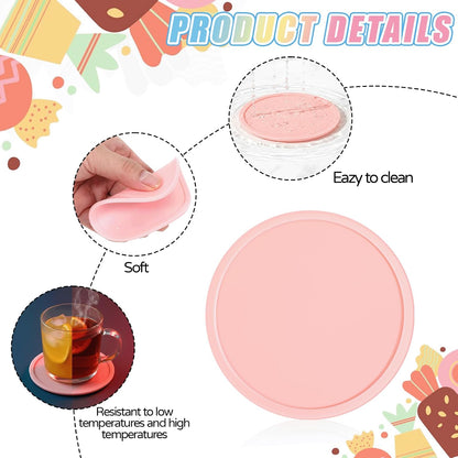 3 PCS Silicone Coasters, Non-Slip Desk Coasters Pink Round Coaster Heat Resistant Cup Mat for Drinks, Beverage, Coffee, Tea (3.93 Inch)