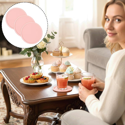 3 PCS Silicone Coasters, Non-Slip Desk Coasters Pink Round Coaster Heat Resistant Cup Mat for Drinks, Beverage, Coffee, Tea (3.93 Inch)