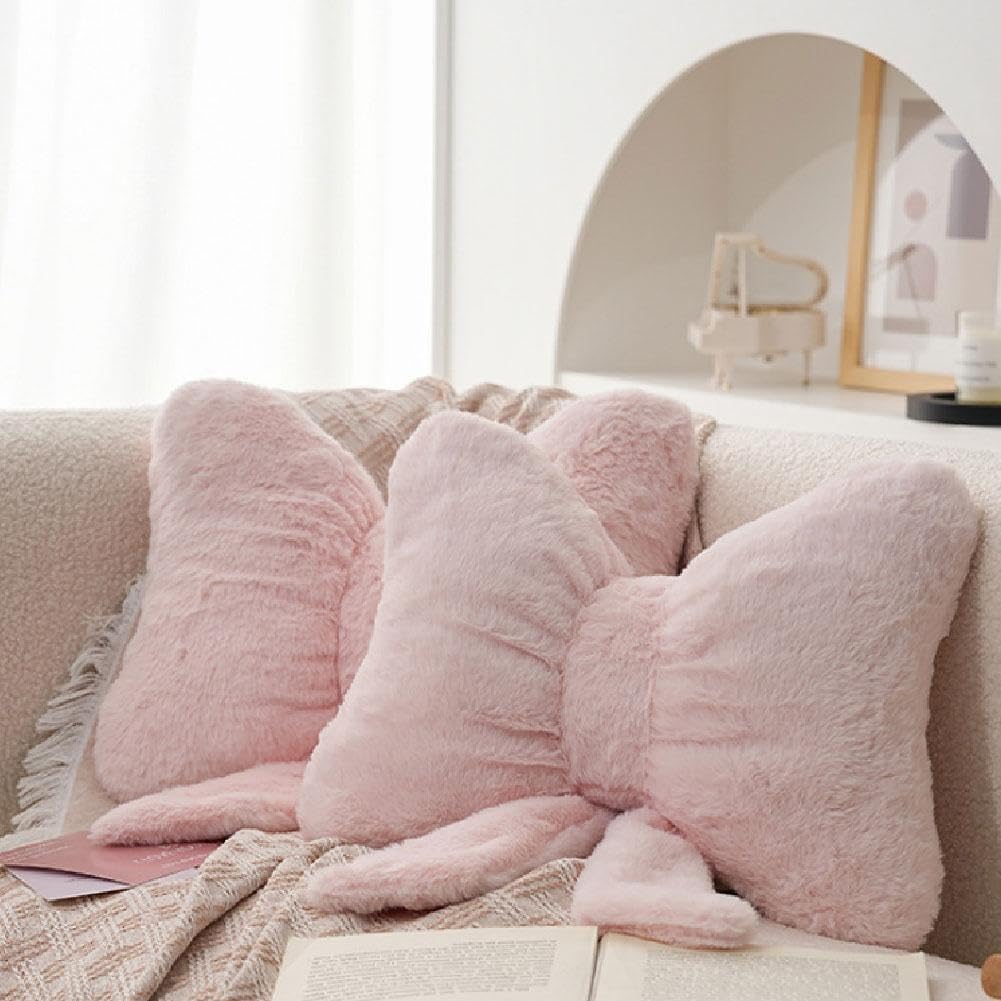 Soft Furry Bow Throw Pillows,Cute Bowknot Plush Pillow Home Decor,Valentine's Day Bow Throw Pillow,Stuffed Plush Decorative Ribbon Bow Pillows,3D Furry Ribbon Bow Shaped Pillow for Bed Couch (pink)