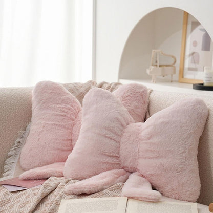 Soft Furry Bow Throw Pillows,Cute Bowknot Plush Pillow Home Decor,Valentine's Day Bow Throw Pillow,Stuffed Plush Decorative Ribbon Bow Pillows,3D Furry Ribbon Bow Shaped Pillow for Bed Couch (pink)