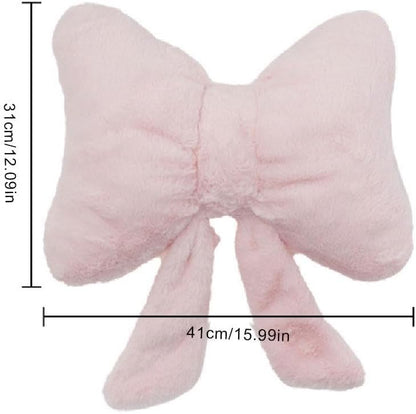 Soft Furry Bow Throw Pillows,Cute Bowknot Plush Pillow Home Decor,Valentine's Day Bow Throw Pillow,Stuffed Plush Decorative Ribbon Bow Pillows,3D Furry Ribbon Bow Shaped Pillow for Bed Couch (pink)