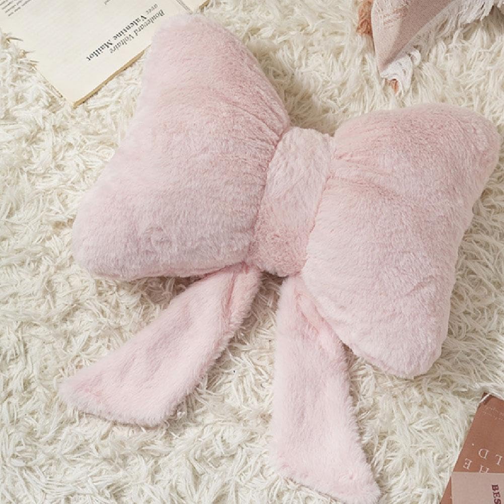 Soft Furry Bow Throw Pillows,Cute Bowknot Plush Pillow Home Decor,Valentine's Day Bow Throw Pillow,Stuffed Plush Decorative Ribbon Bow Pillows,3D Furry Ribbon Bow Shaped Pillow for Bed Couch (pink)