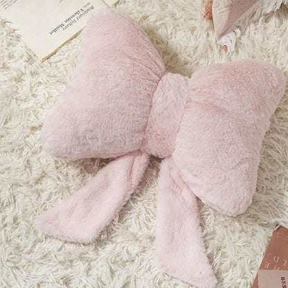Soft Furry Bow Throw Pillows,Cute Bowknot Plush Pillow Home Decor,Valentine's Day Bow Throw Pillow,Stuffed Plush Decorative Ribbon Bow Pillows,3D Furry Ribbon Bow Shaped Pillow for Bed Couch (pink)