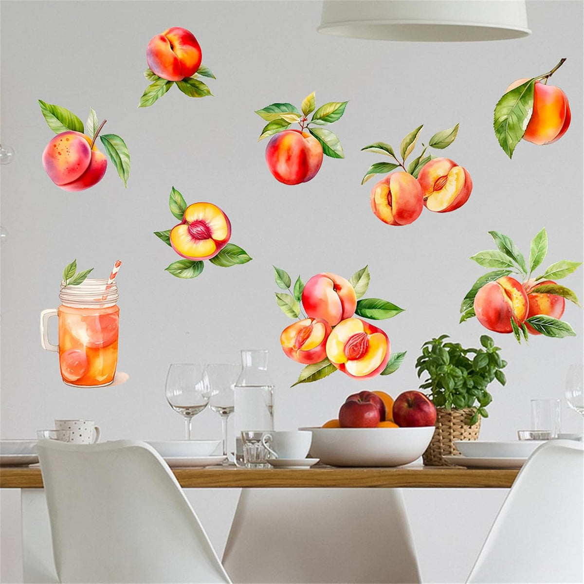 Pink and Tender Refreshing Peach Fruit Wall Decals Colorful Peach Wall Stickers Restaurant Kitchen Wall Decor Pegatinas para Pared