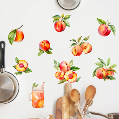 Pink and Tender Refreshing Peach Fruit Wall Decals Colorful Peach Wall Stickers Restaurant Kitchen Wall Decor Pegatinas para Pared