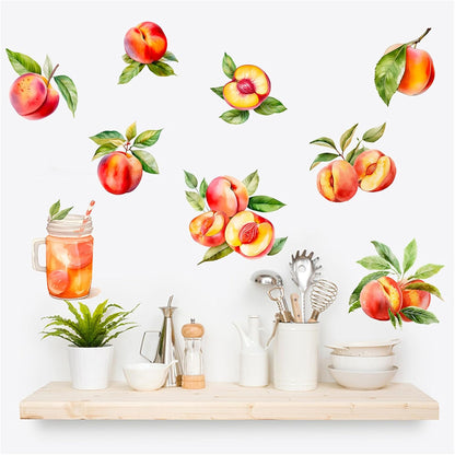 Pink and Tender Refreshing Peach Fruit Wall Decals Colorful Peach Wall Stickers Restaurant Kitchen Wall Decor Pegatinas para Pared