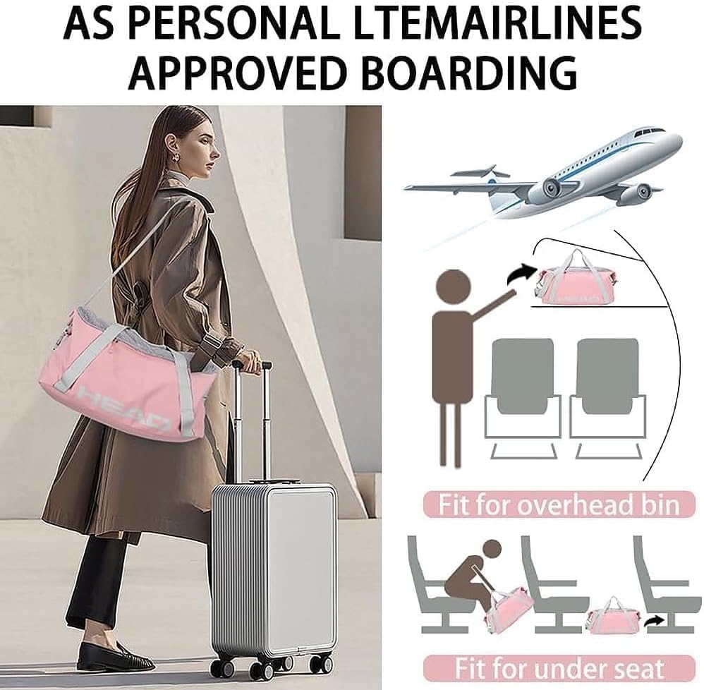 45L Pink Waterproof Gym Duffel Bag for Women, Large Capacity Weekender Overnight Bag with Detachable Strap, Lightweight Travel Tote for Fitness, Yoga & Business Trips