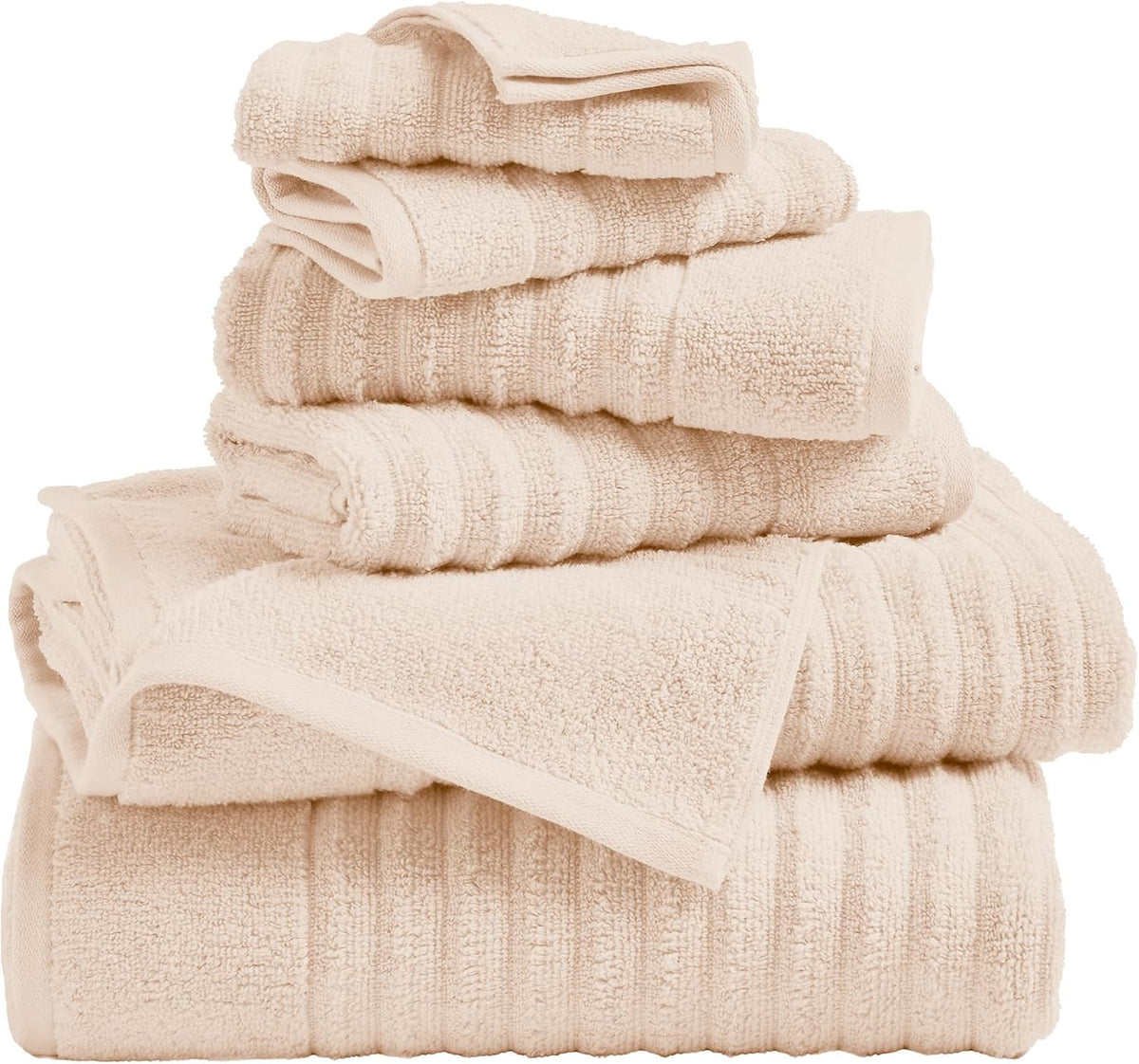 Bath Towel Set - 100% Cotton 6 Piece Towel Set - Absorbent & Quick-Dry Towels for Bathroom (Pink Sand)