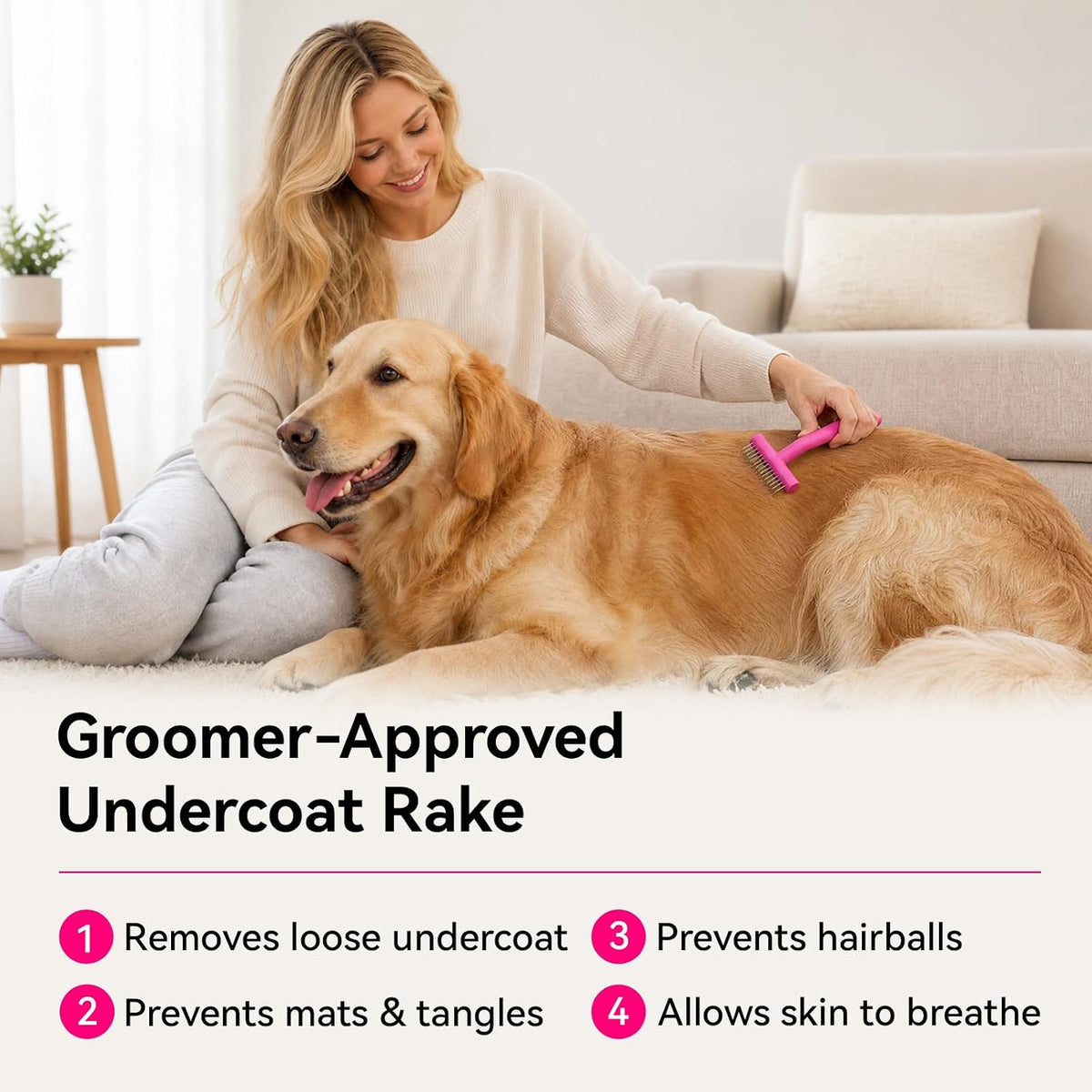 Undercoat Rake for Dogs, Deshedding & Dematting Comb for Cats, Horse