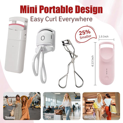 Upgrade Heated Eyelash Curler, Electric Eyelash Curler with 5s Fast Heating, Type-C Rechargeable, Portable Lash Curler, Long-Lasting Lash Lift, Natural Style, Heat-Sensitive Pad (Pink)