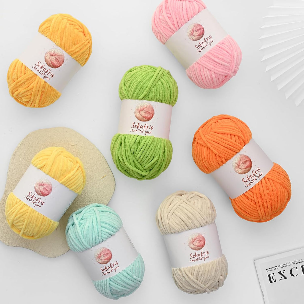 Chenille Yarn for Crocheting, Size 5 Bulky,3 Peach Pink
