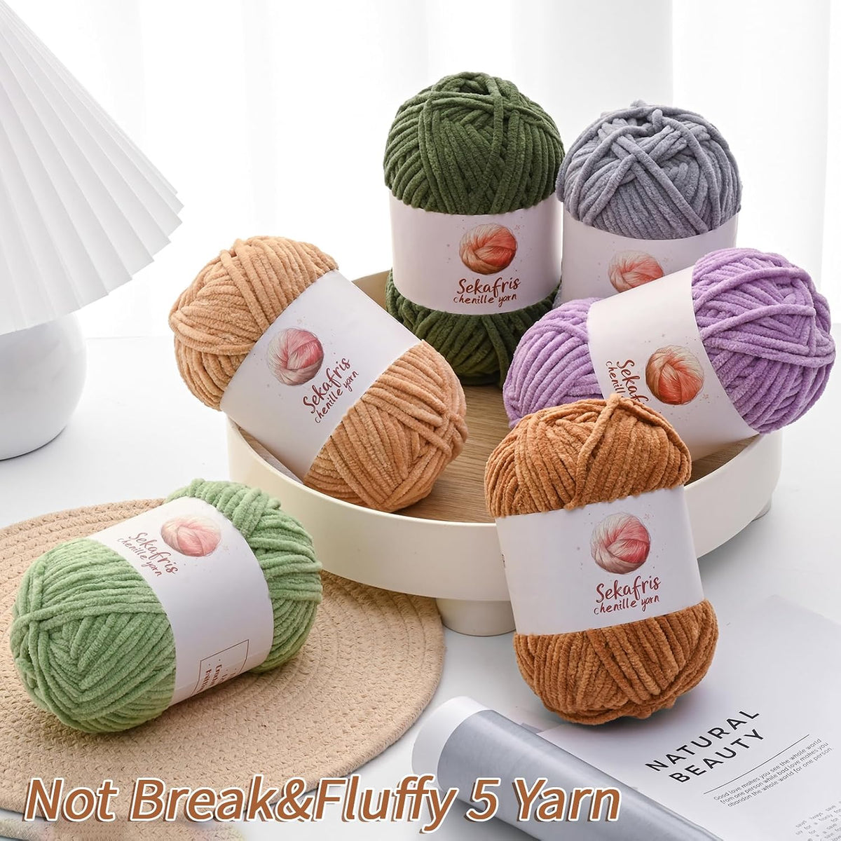 Chenille Yarn for Crocheting, Size 5 Bulky,3 Peach Pink