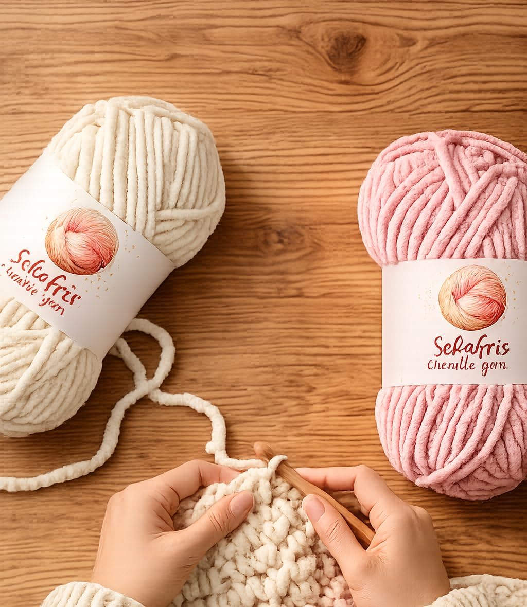 Chenille Yarn for Crocheting, Size 5 Bulky,3 Peach Pink